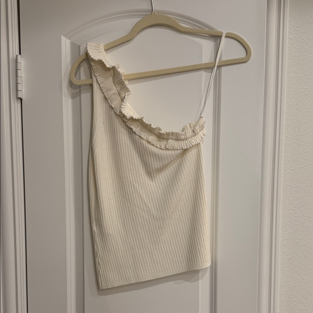 White House Black Market Off-White Ribbed Top